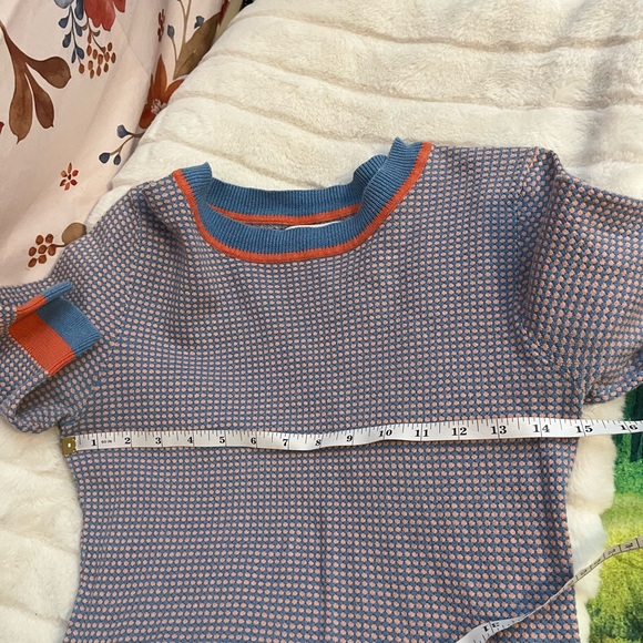 Numph Anthropologie Womens S/M Sweater Blue Pink Dotted Short Sleeve Cotton Wool - Picture 4 of 8